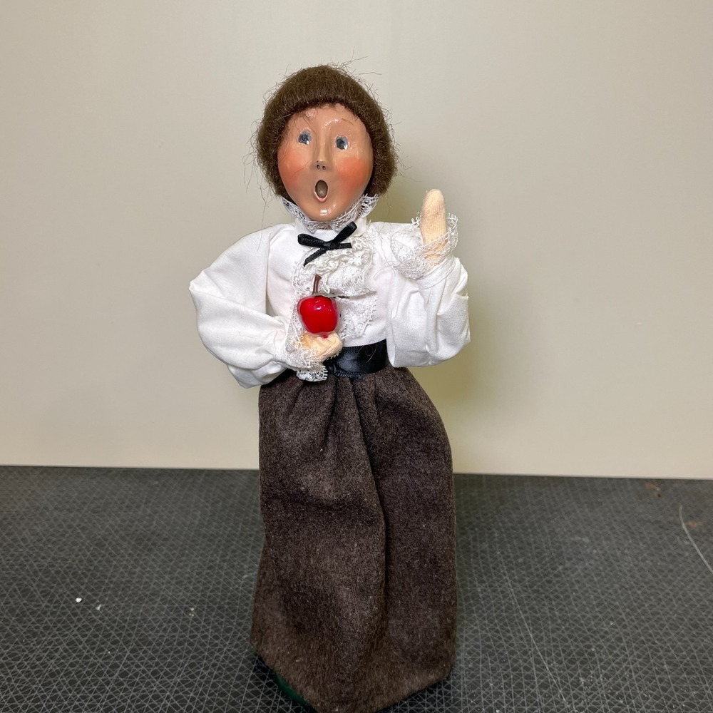 Byers Choice Caroler‎ Woman School Teacher, Holding Apple, bun, White Blouse